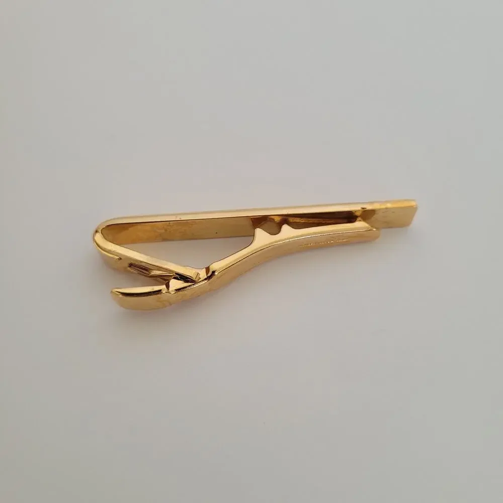Nina Ricci French Tie Bar Clip Cufflinks Set Gold Silver Tone Logo Two Tone Box